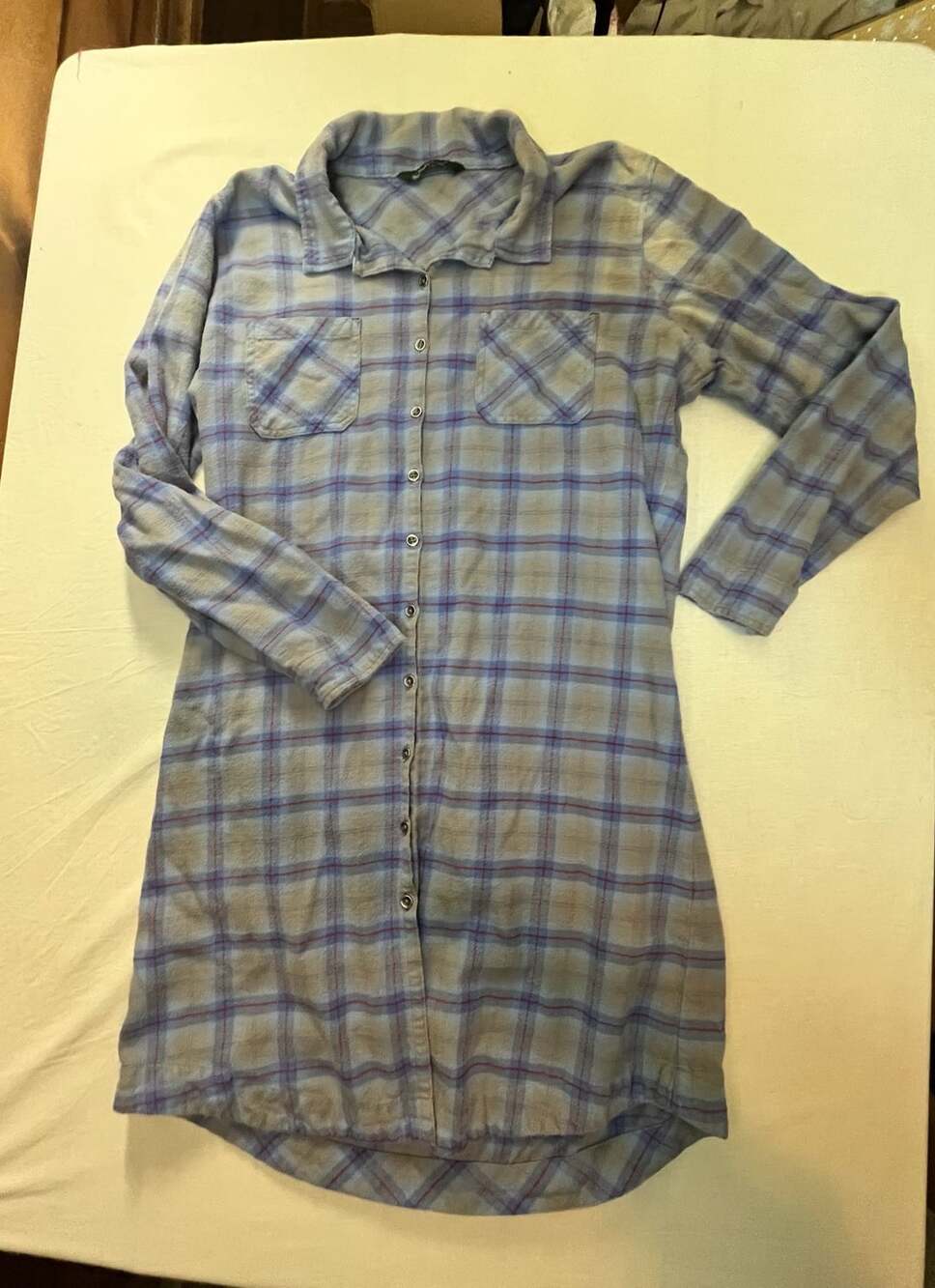 Woolrich Blue Plaid Long Sleeve Button Front Shirt Dress L/XL 90s grunge
